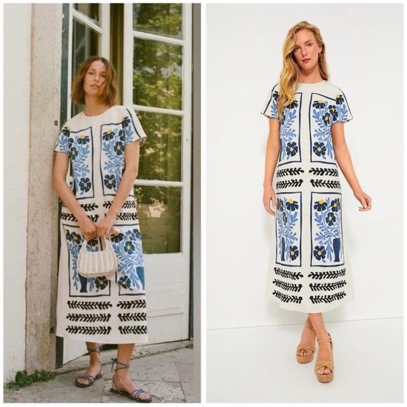 New Tuckernuck Azure Vases James Floral Ivory Blue Maxi Dress Size XL - Picture 1 of 7